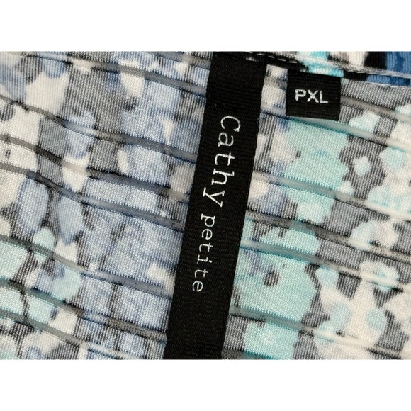 Cathy Petite Sz PXL Abstract Print Tunic‎ Top 3/4 Sleeve Collar Button Up Blouse - Picture 11 of 11